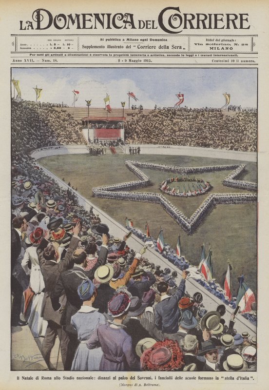 La Navidad de Roma en el Estadio Nacional, frente al palco de los Soberanos, los niños de las escuelas de Achille Beltrame
