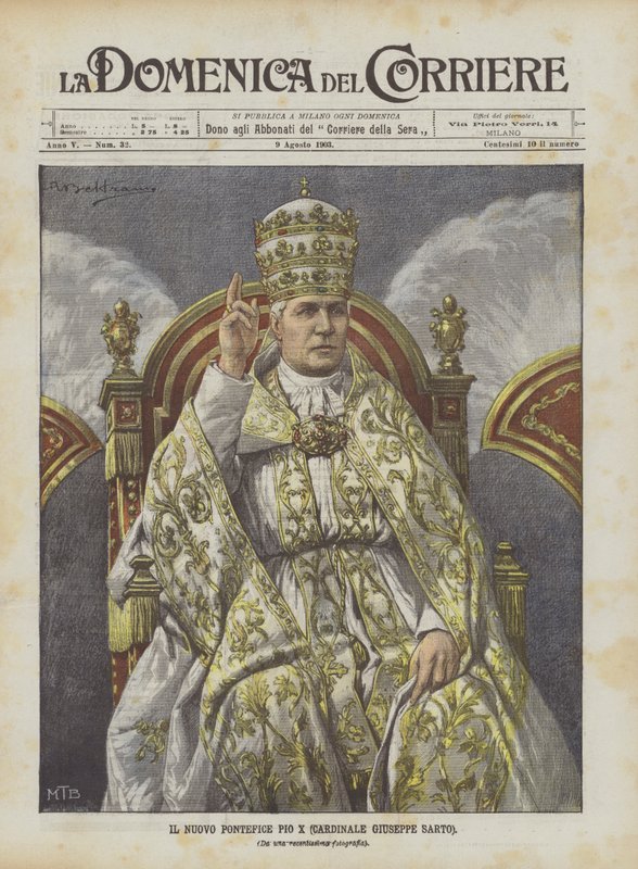 El nuevo pontífice Pío X (Cardenal Giuseppe Sarto) de Achille Beltrame