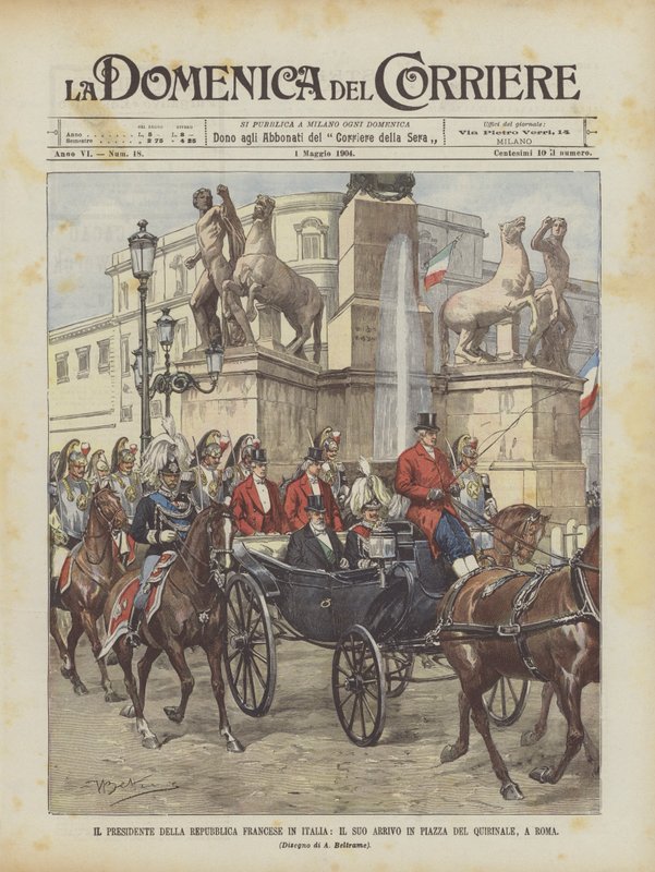 El presidente de la República Francesa en Italia, su llegada a la Plaza del Quirinal, en Roma de Achille Beltrame