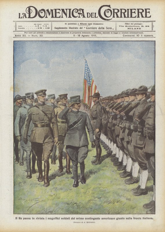 El Rey pasa revista a los magníficos soldados del primer contingente americano llegado al frente italiano de Achille Beltrame