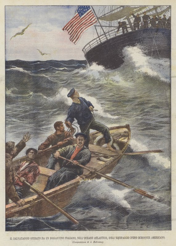El rescate realizado por un bergantín italiano en el océano Atlántico, de la tripulación de un goleta estadounidense de Achille Beltrame