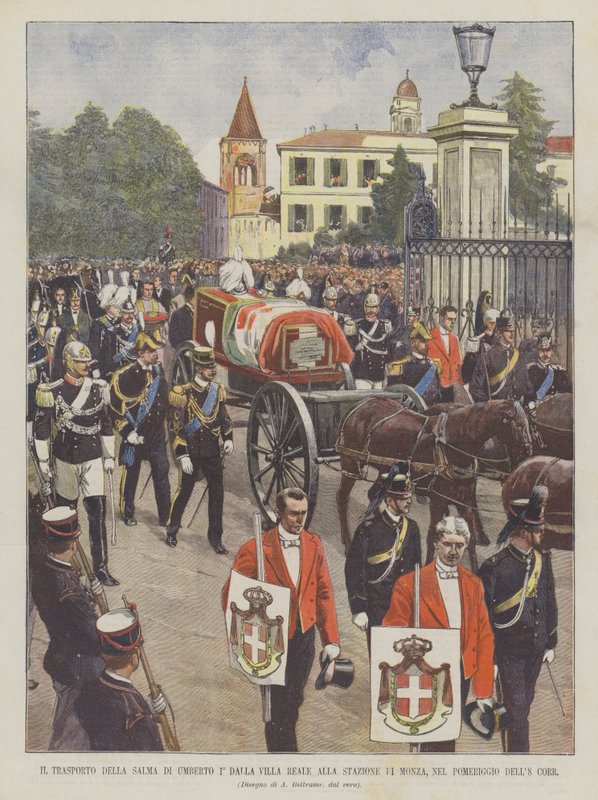El traslado del cuerpo de Humberto I desde la Villa Real a la estación de Monza, en la tarde del 8 de Achille Beltrame