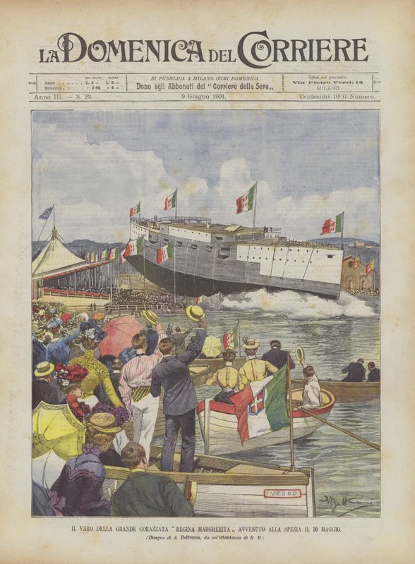 El lanzamiento del gran acorazado Reina Margarita ocurrido en La Spezia el 30 de mayo de Achille Beltrame