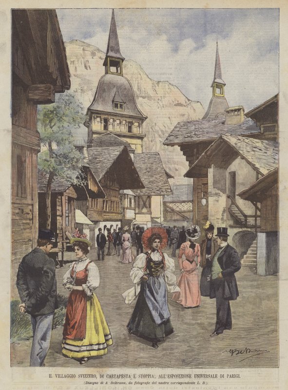 El pueblo suizo, de cartón piedra y paja, en la Exposición Universal de París de Achille Beltrame