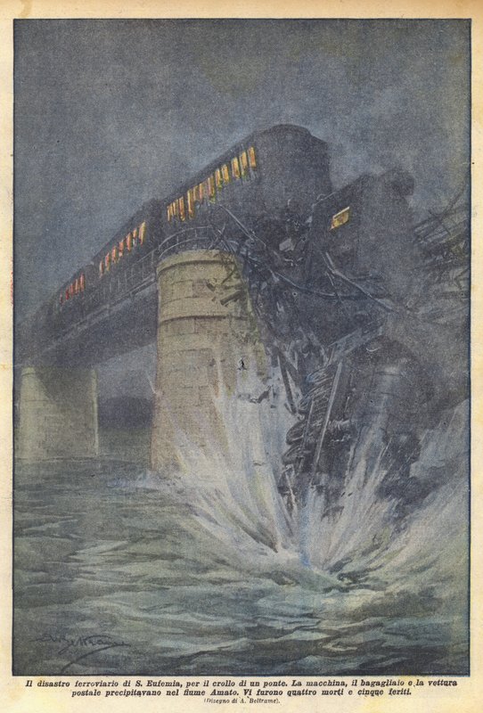 El desastre ferroviario de S. Eufemia, por el colapso de un puente de Achille Beltrame