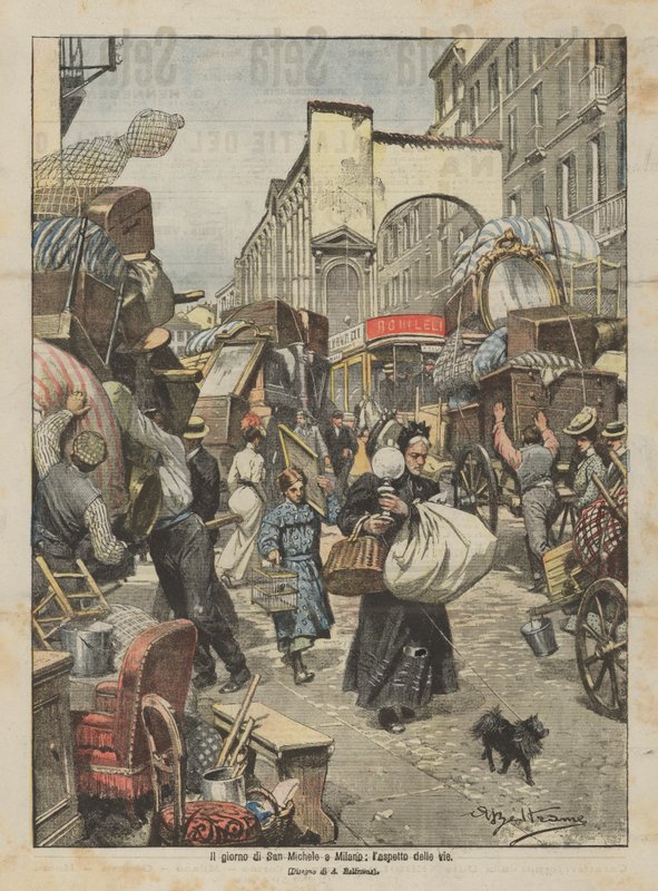 El día de San Miguel en Milán, el aspecto de las calles de Achille Beltrame