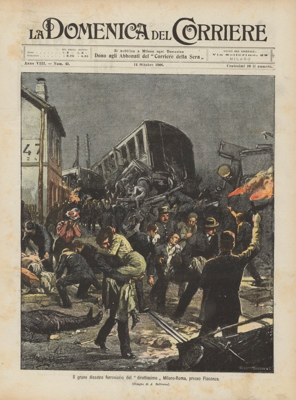 El grave desastre ferroviario del tren expreso Milán-Roma, cerca de Piacenza de Achille Beltrame