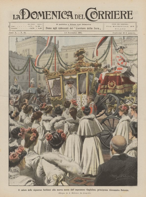 El saludo de las señoritas berlinesas a la nueva nuera del emperador Guillermo, la princesa Alexandra Holstein de Achille Beltrame