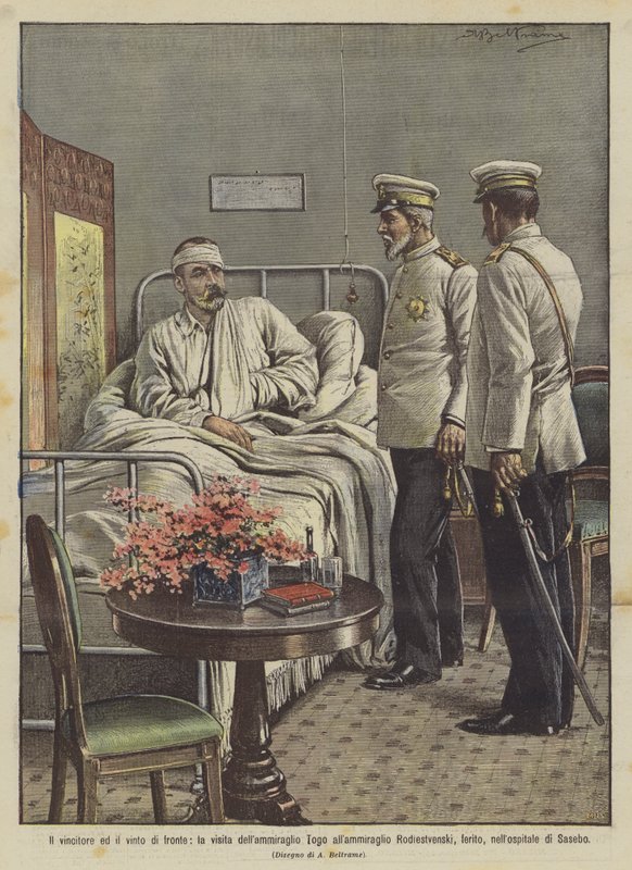 El vencedor y el vencido frente a frente, la visita del almirante Togo al almirante Rodiestvenski de Achille Beltrame