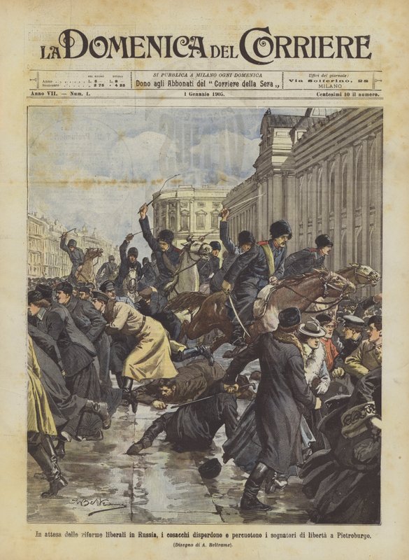 A la espera de las reformas liberales en Rusia, los cosacos dispersan y golpean a los soñadores de libertad en San Petersburgo de Achille Beltrame