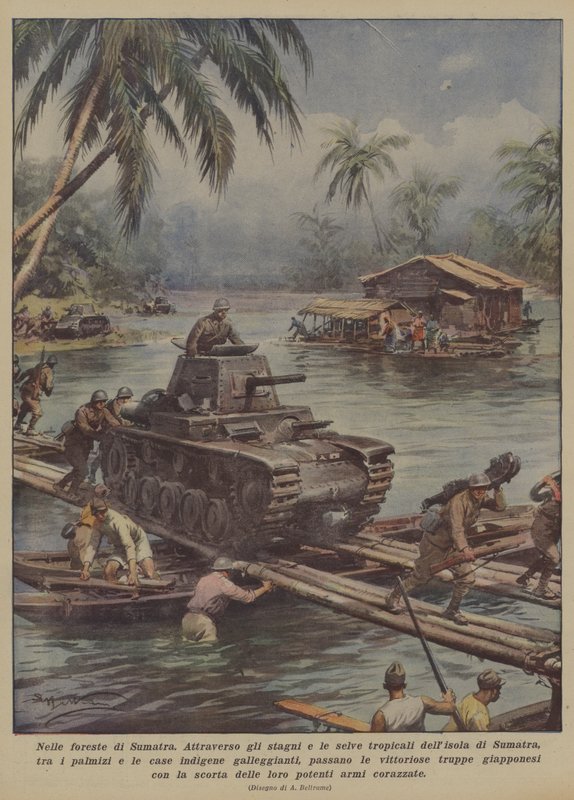 En los bosques de Sumatra (litografía en color) de Achille Beltrame