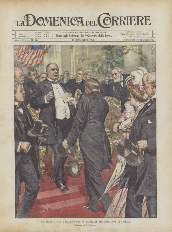 El atentado de un anarquista contra McKinley en la Exposición de Buffalo de Achille Beltrame