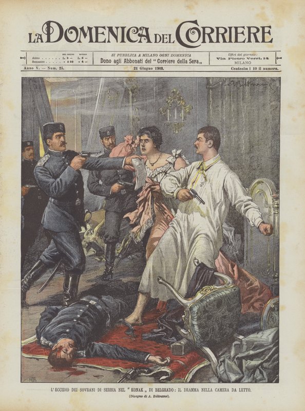 La masacre de los soberanos de Serbia en el Konak de Belgrado, el drama en la habitación de Achille Beltrame