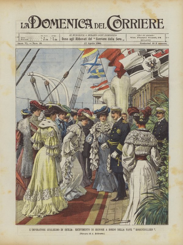 El emperador Guillermo en Sicilia, recepción de damas a bordo del barco Hohenzollern de Achille Beltrame