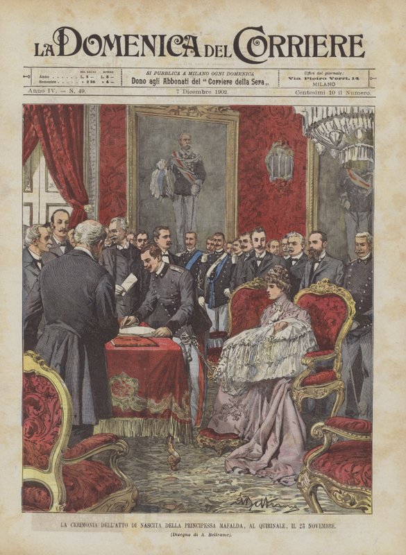 La ceremonia del acto de nacimiento de la princesa Mafalda, en el Quirinal, el 23 de noviembre de Achille Beltrame