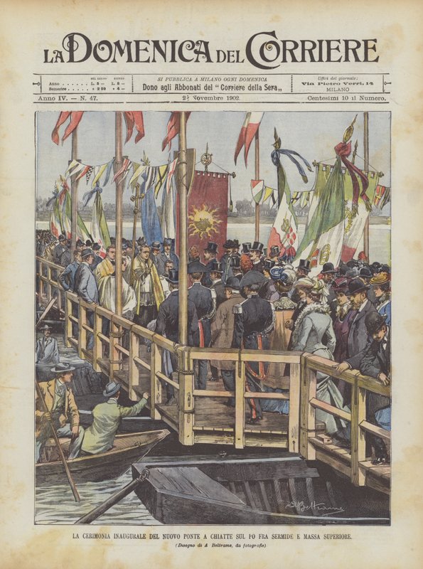 La ceremonia inaugural del nuevo puente de barcazas sobre el Po entre Sermide y Massa Superiore de Achille Beltrame