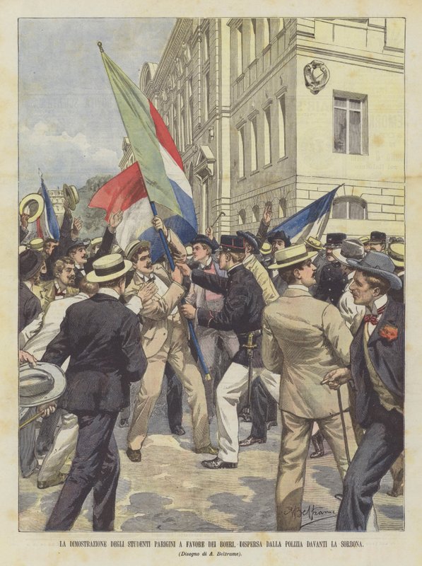 La manifestación de los estudiantes parisinos a favor de los bóeres, dispersada por la policía frente a la Sorbona de Achille Beltrame