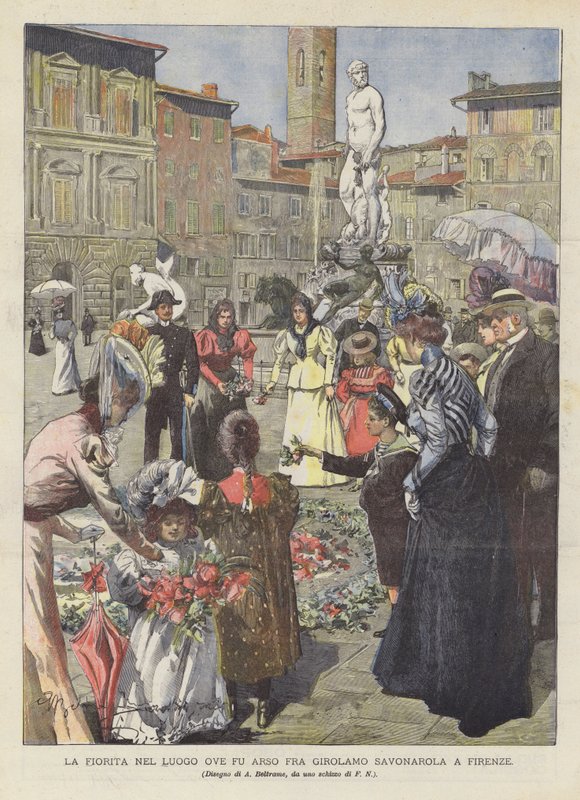 La floración en el lugar donde fue quemado Fra Girolamo Savonarola en Florencia de Achille Beltrame