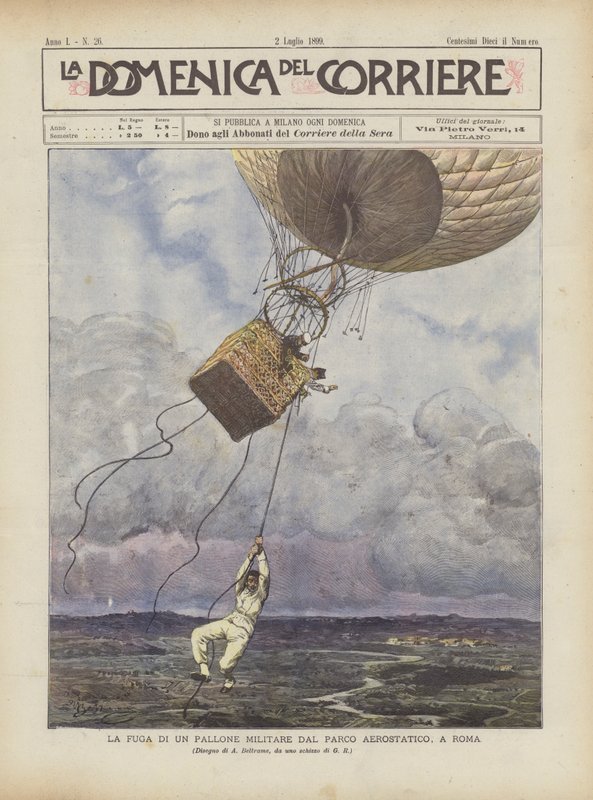La fuga de un globo militar del parque aerostático, en Roma de Achille Beltrame