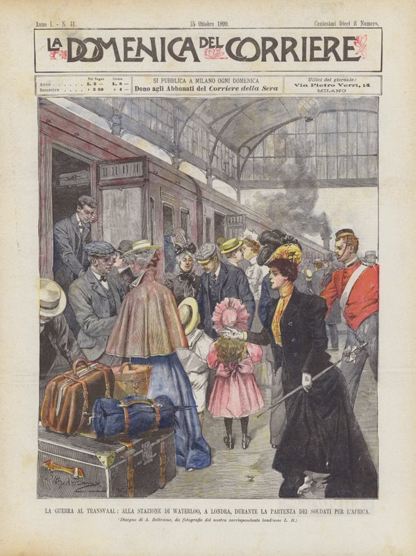 La guerra en Transvaal, en la estación de Waterloo, en Londres, durante la partida de los soldados hacia África de Achille Beltrame