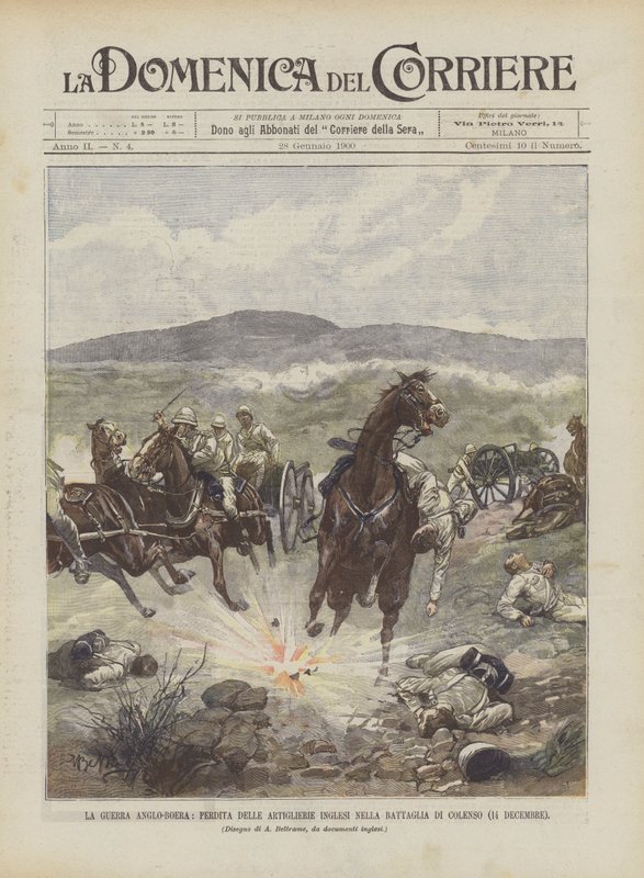 La Guerra Anglo-Boer, pérdida de la artillería inglesa en la batalla de Colenso (14 de diciembre) de Achille Beltrame