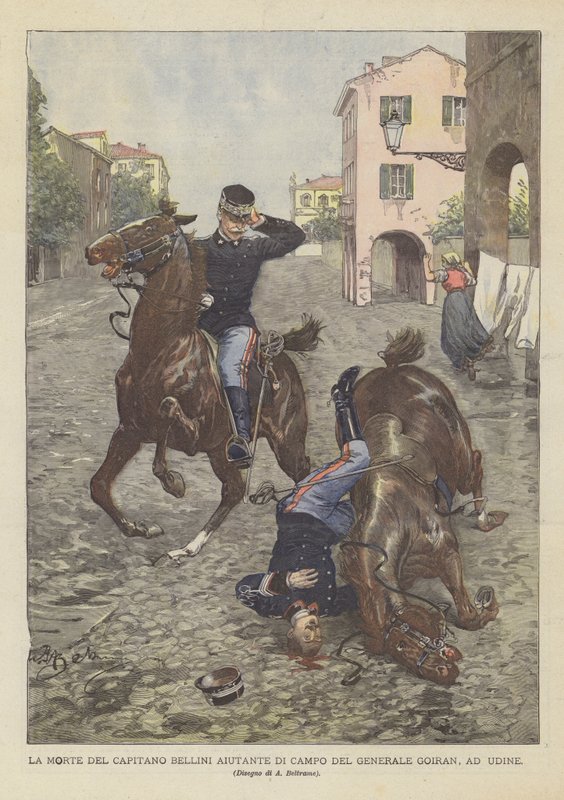 La muerte del capitán Bellini, ayudante de campo del general Goiran, en Udine de Achille Beltrame