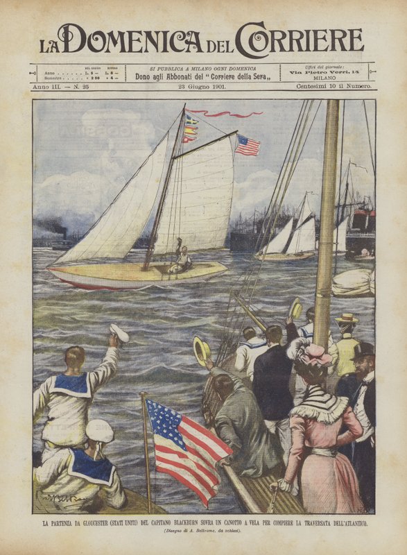 La partida de Gloucester (Estados Unidos) del capitán Blackburn en un bote de vela de Achille Beltrame