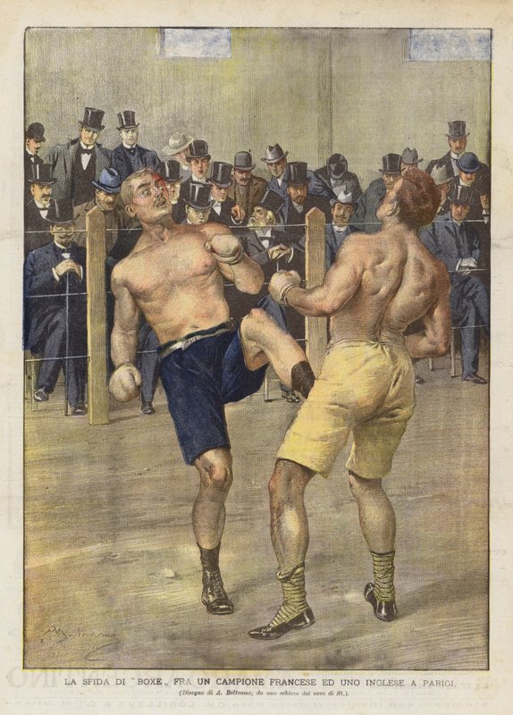 El desafío de boxeo entre un campeón francés y uno inglés en París de Achille Beltrame