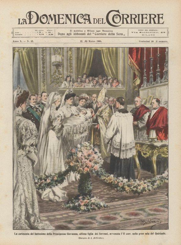 La ceremonia del bautizo de la Princesa Giovanna, última hija de los Soberanos, ocurrida el 11 de Achille Beltrame