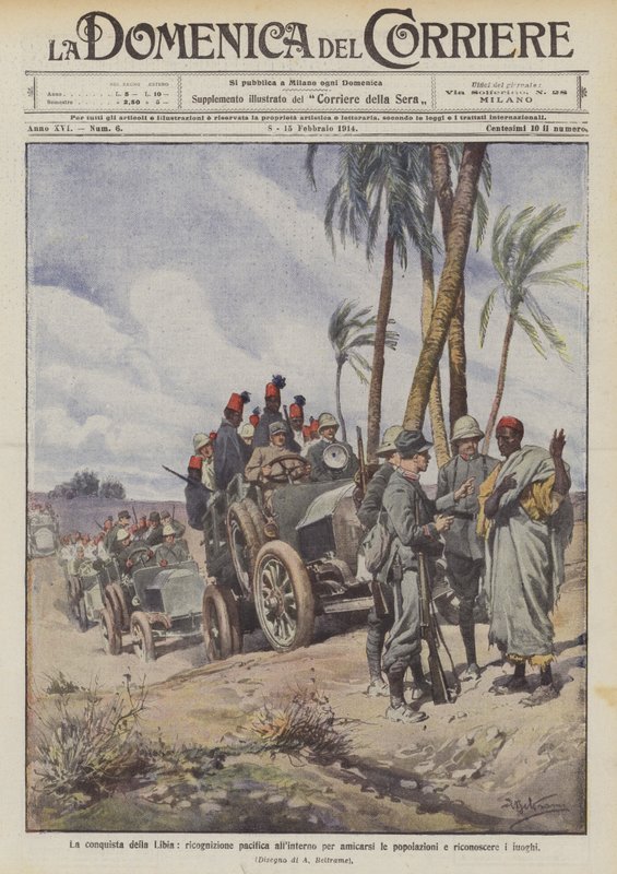 La conquista de Libia, reconocimiento pacífico en el interior para ganarse a las poblaciones y reconocer los lugares de Achille Beltrame