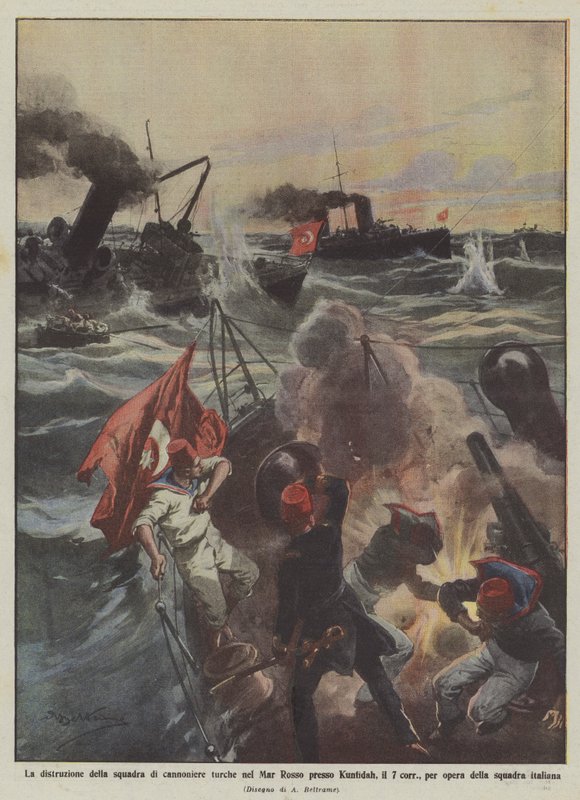 La destrucción de la escuadra de cañoneras turcas en el Mar Rojo cerca de Kunfidah, el 7 corr de Achille Beltrame