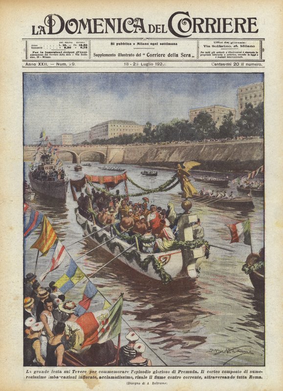 La gran fiesta en el Tíber para conmemorar el glorioso episodio de Premuda de Achille Beltrame