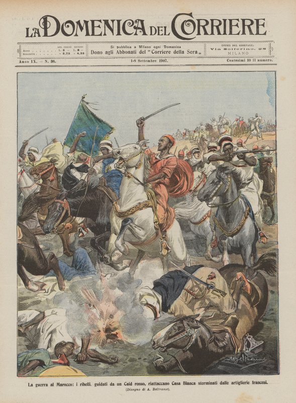 La guerra en Marruecos, los rebeldes, guiados por un Caid rojo, atacan nuevamente Casablanca y son exterminados de Achille Beltrame