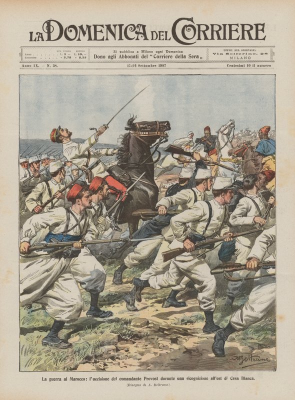 La guerra en Marruecos, la muerte del comandante Provost durante un reconocimiento al este de Casablanca de Achille Beltrame