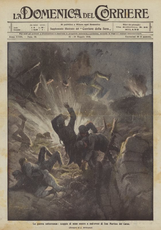 La guerra subterránea, explosión de nuestras minas al suroeste de San Martino del Carso de Achille Beltrame