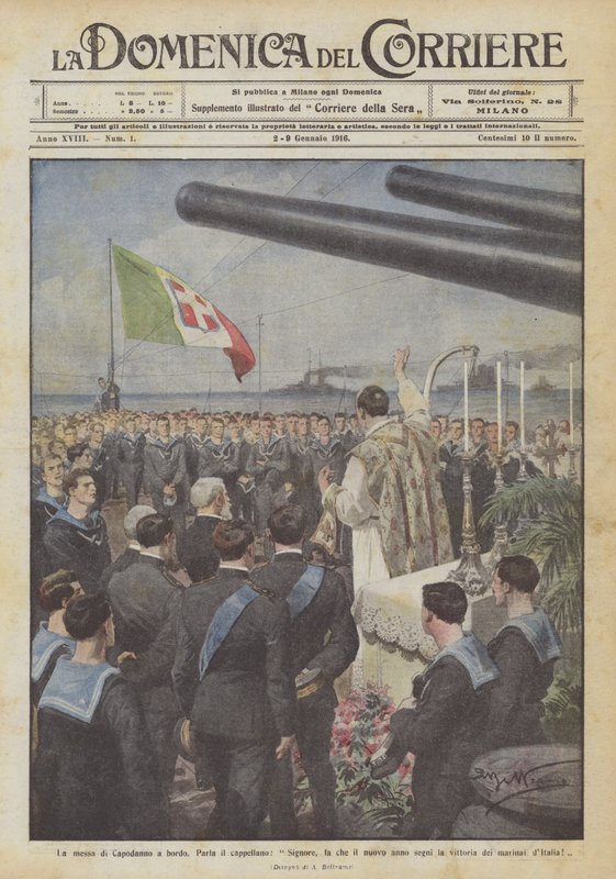La misa de Año Nuevo a bordo, habla el capellán, Señor, haz que el nuevo año marque... de Achille Beltrame