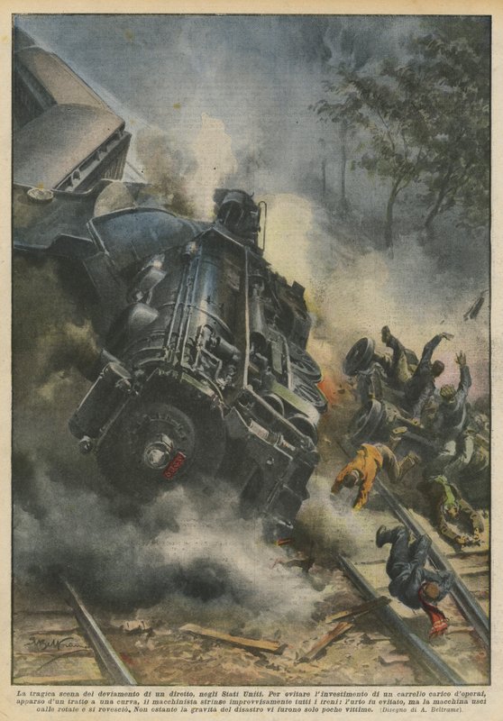 La trágica escena del descarrilamiento de un tren en los Estados Unidos de Achille Beltrame