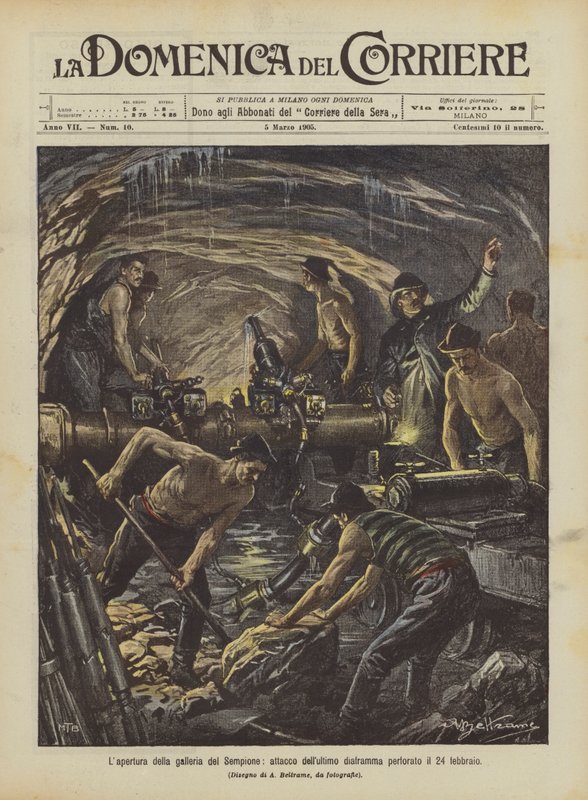 La apertura del túnel del Simplón, ataque del último diafragma perforado el 24 de febrero de Achille Beltrame