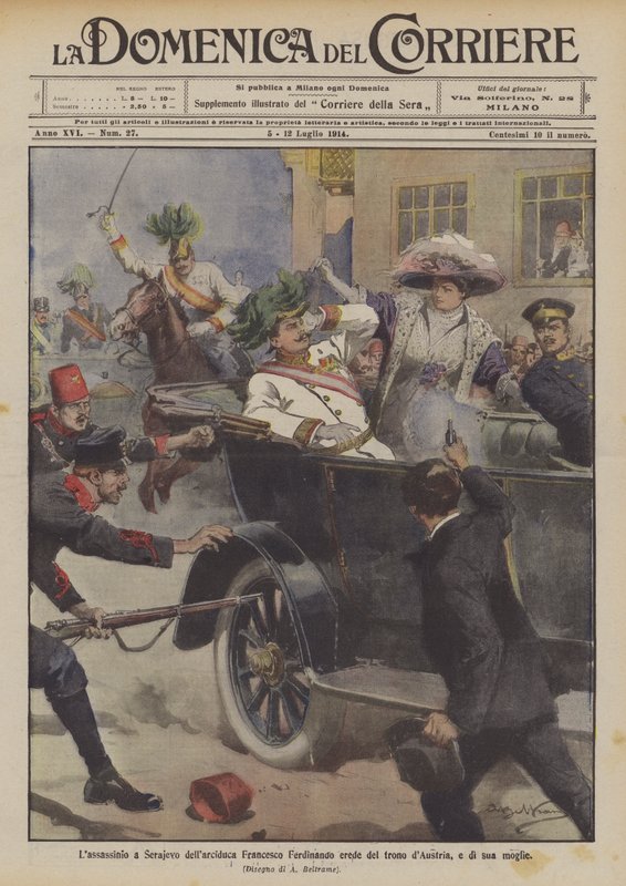 El asesinato en Sarajevo del archiduque Francisco Fernando heredero del trono de Austria, y de su esposa de Achille Beltrame