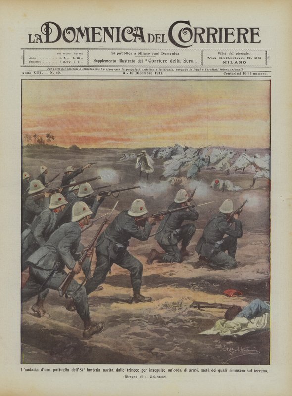 La audacia de una patrulla del 84º de infantería que salió de las trincheras para perseguir a una horda de árabes de Achille Beltrame