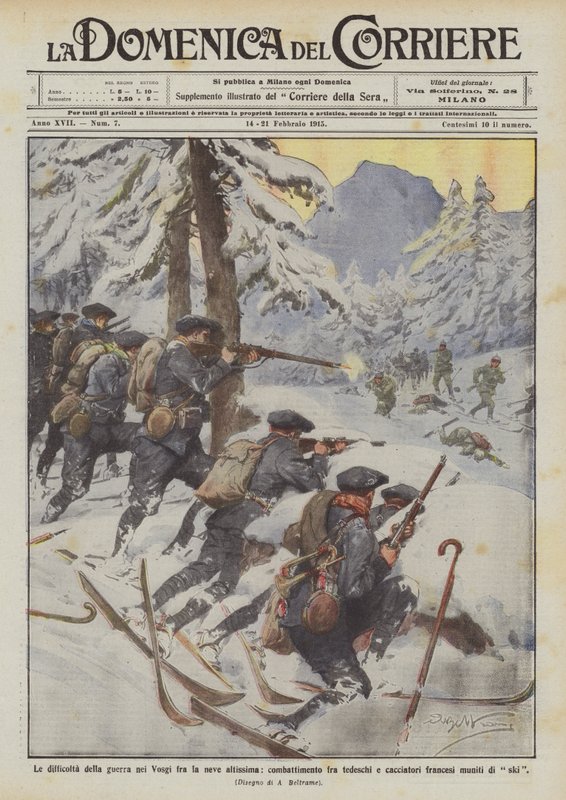Las dificultades de la guerra en los Vosgos entre la nieve alta, combate entre alemanes de Achille Beltrame