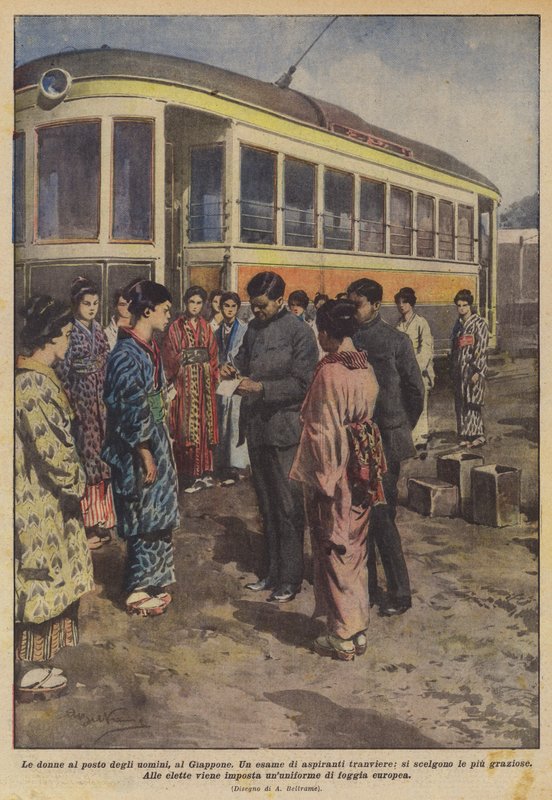Las mujeres en lugar de los hombres, en Japón de Achille Beltrame