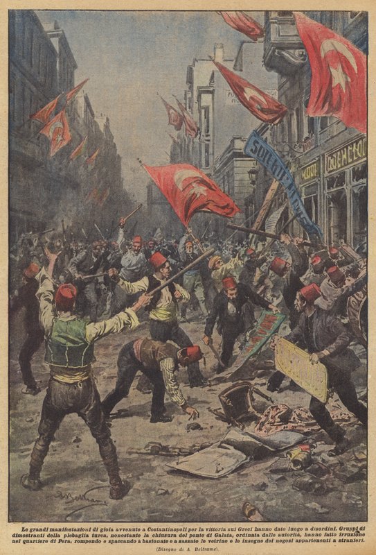 Las grandes manifestaciones de alegría ocurridas en Constantinopla por la victoria sobre los griegos han dado lugar a disturbios de Achille Beltrame