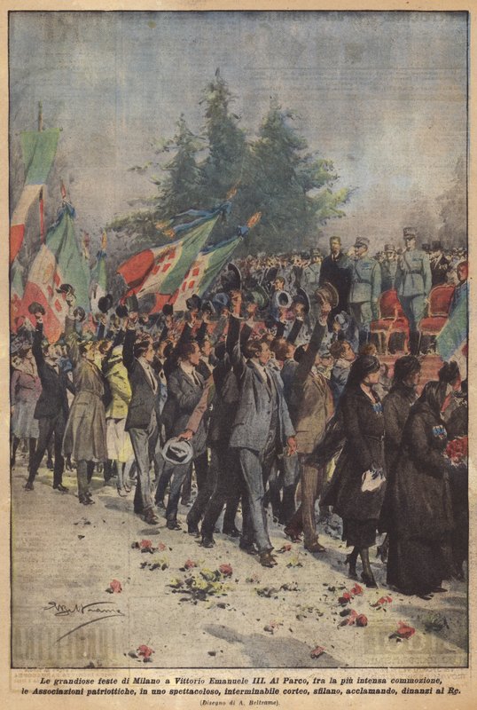 Las grandiosas fiestas de Milán a Víctor Manuel III de Achille Beltrame