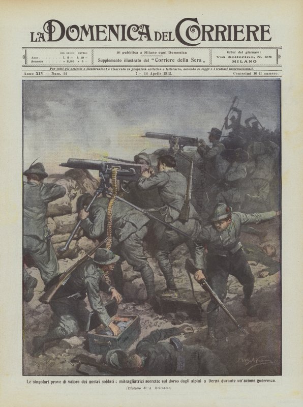 Las singulares pruebas de valor de nuestros soldados, ametralladoras sostenidas en la espalda por los alpinos de Achille Beltrame