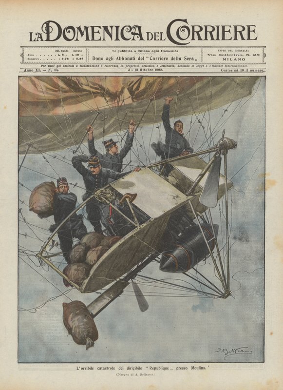 La horrible catástrofe del dirigible République cerca de Moulins de Achille Beltrame