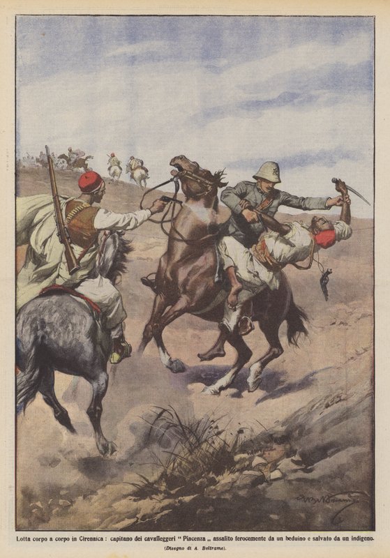 Lucha cuerpo a cuerpo en Cirenaica, capitán de los lanceros de Piacenza asaltado ferozmente de Achille Beltrame