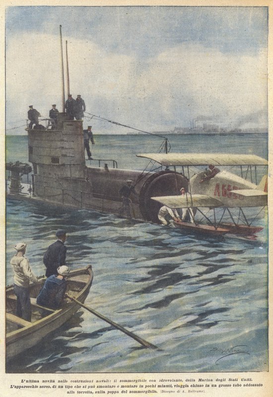 La última novedad en construcciones navales, el submarino con hidroavión, de la Marina de los Estados Unidos de Achille Beltrame