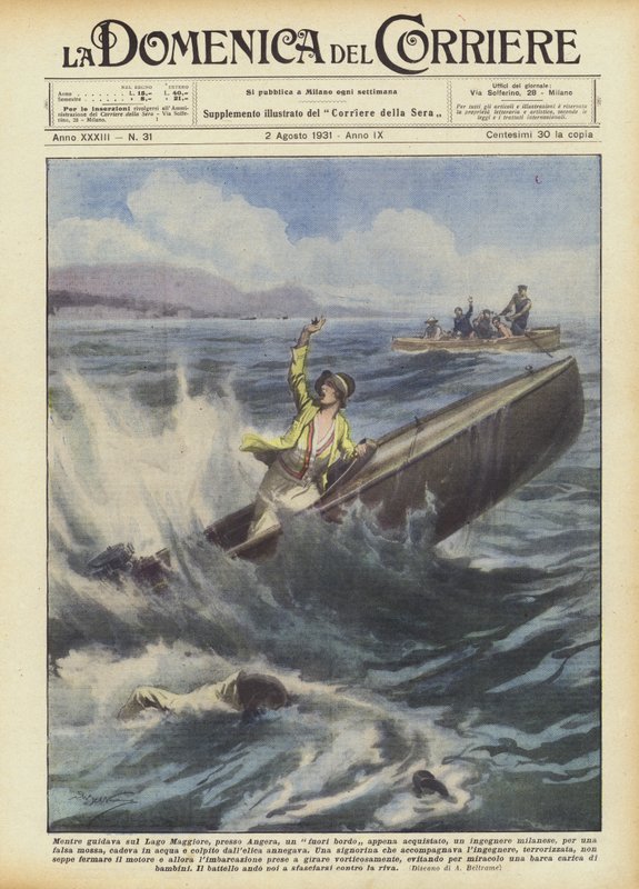Mientras conducía en el Lago Maggiore, cerca de Angera, un fuera de borda recién comprado de Achille Beltrame