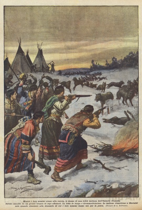 Mientras sus hombres estaban de caza, las mujeres de una tribu india de Ontario (Canadá) fueron... de Achille Beltrame